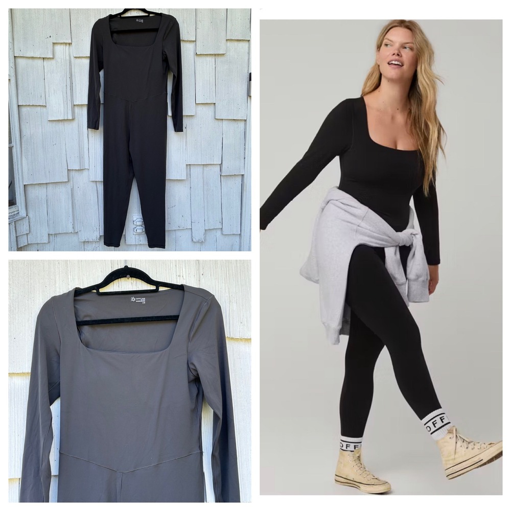 OFFLINE by Aerie Real Me Xtra Long Sleeve Square Neck Jumpsuit Charcoal Large